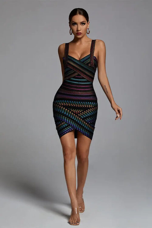 Bandage Cross Rainbow Mini Dress